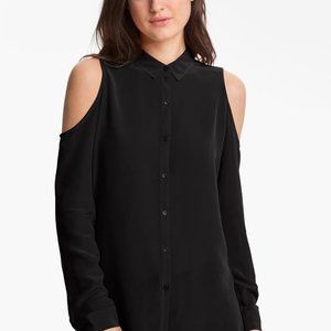 Trouvé Cold Shoulder Button-Up Silk Blouse
